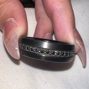 Mens Tungsten Ring with black sapphires all the way around, size 15